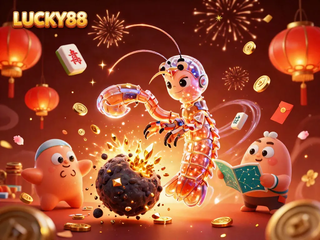 Engage with LUCKY88 through an explosion of colors and casino-themed elements showcasing luck and excitement.