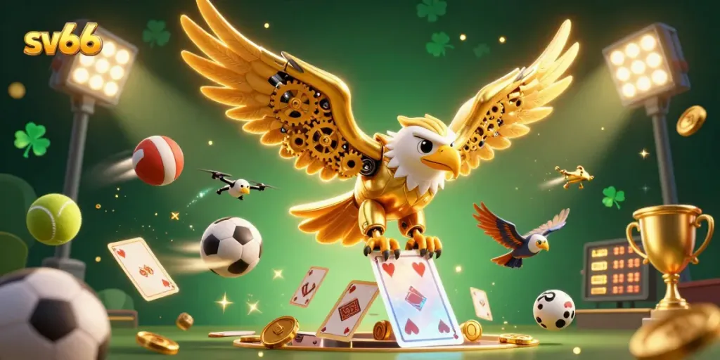 Betting the odds at sv66 with a futuristic twist of an eagle soaring through sports-themed action.