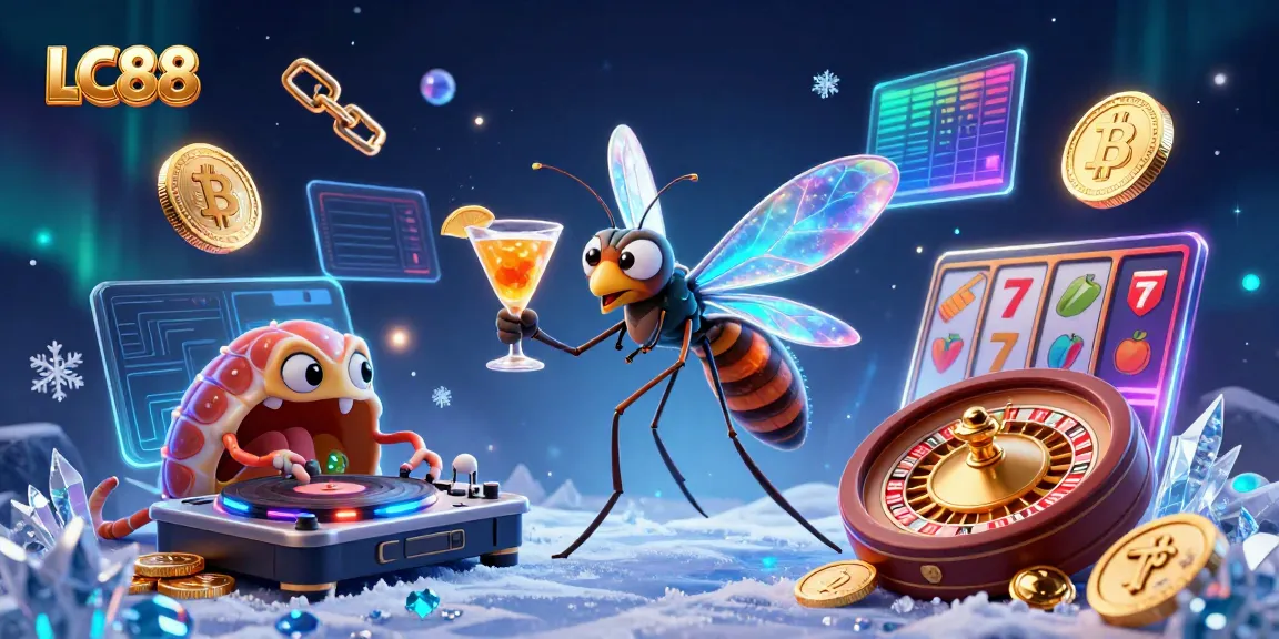 Engage with LC88 in a 3D casino world where a frozen mosquito mascot and trilobite DJ fuse excitement with crypto themes.