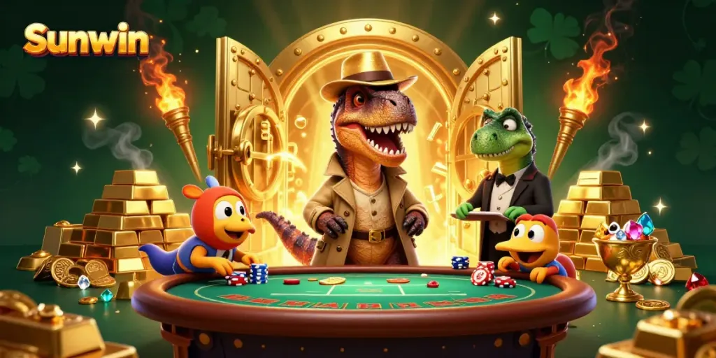 Experience thrilling gaming at Sunwin with a velociraptor card counter blending in at the blackjack table.