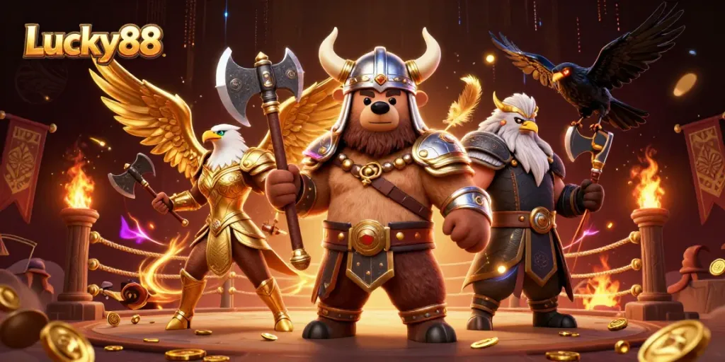 Experience excitement with Lucky88 in a dynamic betting scene featuring an epic bear and eagle.