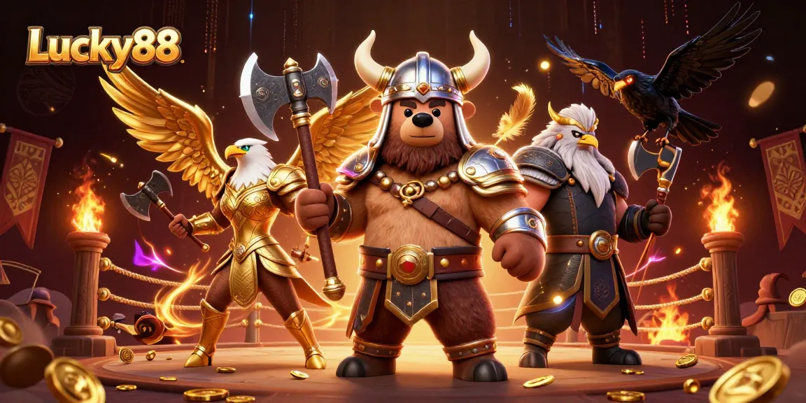 Experience excitement with Lucky88 in a dynamic betting scene featuring an epic bear and eagle.