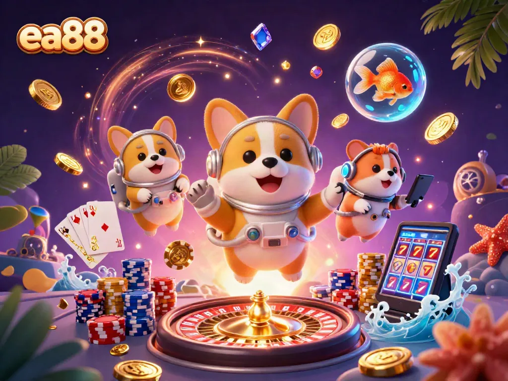 Spin the reels at ea88 with a corgi astronaut and sparkling casino fun.