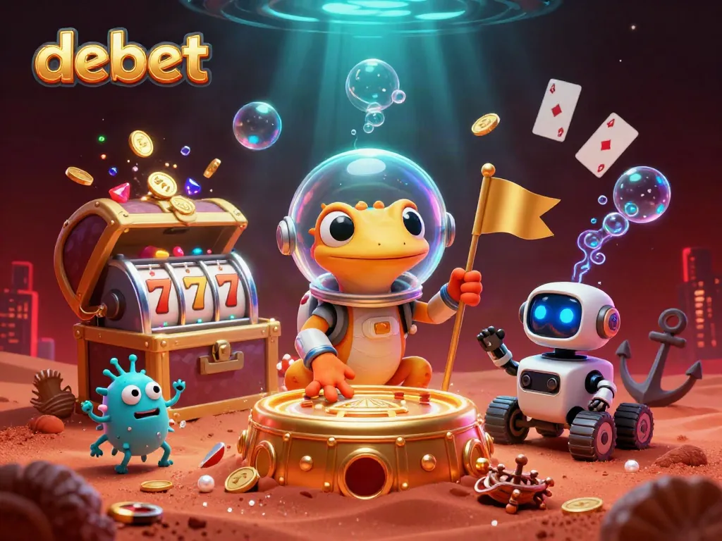 Experience the thrilling debet gaming world with a Martian gecko, casino elements, and dynamic visuals.