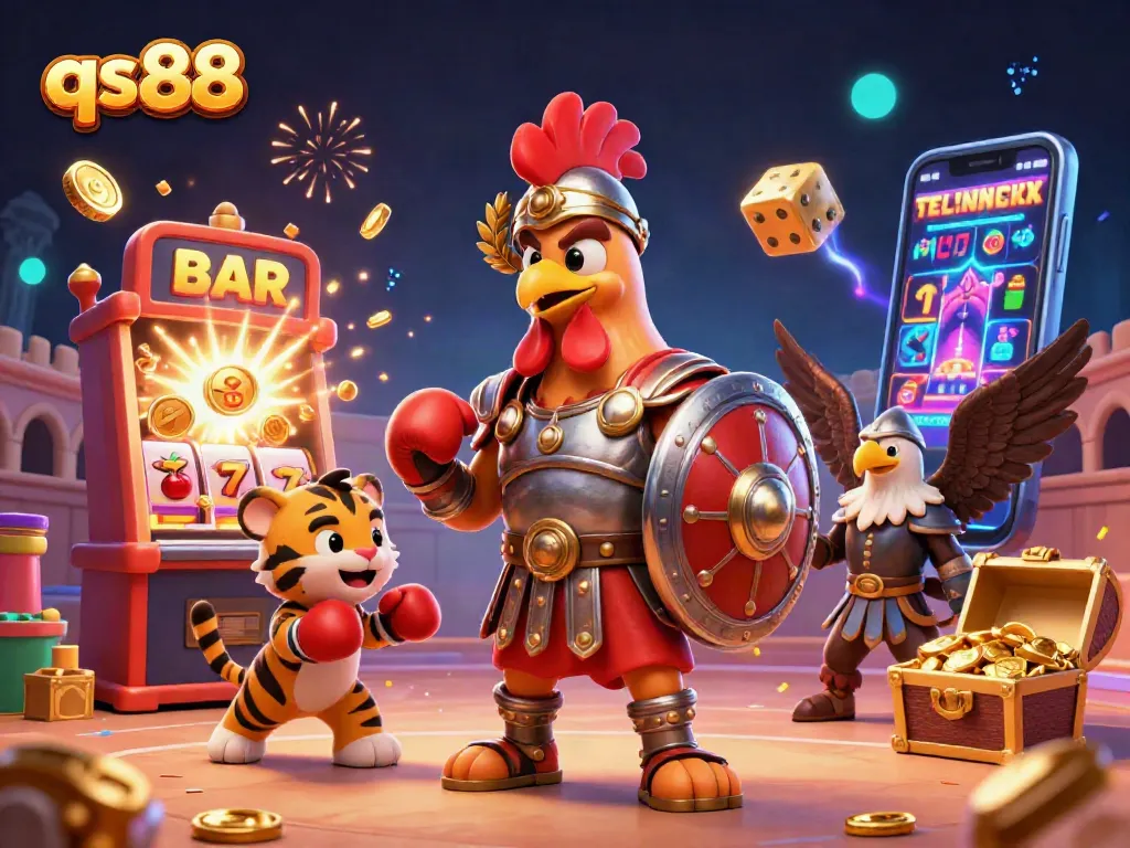 Experience jackpots and gaming excitement with qs88 in a vibrant 3D casino world featuring dynamic characters.