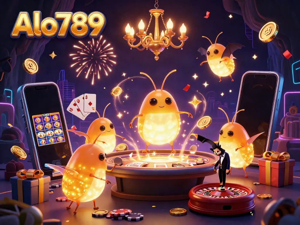 Alo789's cave casino comes to life with glowing elements and vibrant gaming action.