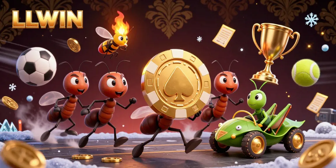 Engaging scene of LLWIN showcasing a heist with animated ants and a firefly in a dynamic casino environment.