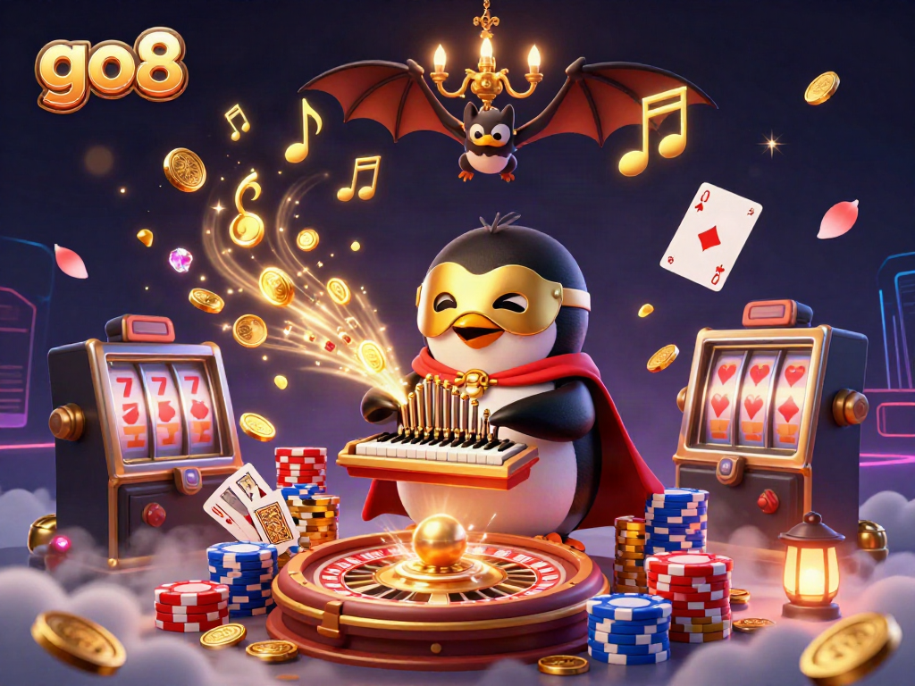 Experience the excitement at go8's casino with a thrilling penguin organist and sparkling winnings.