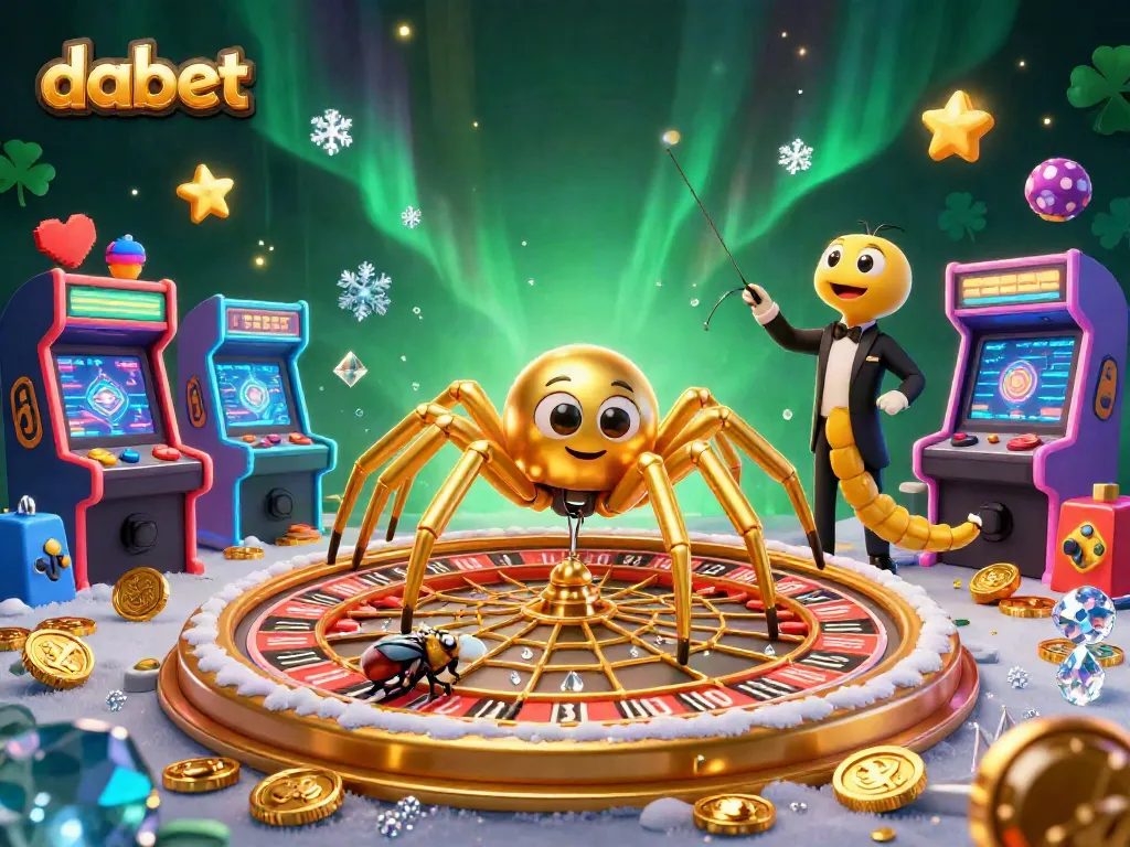 Dabet engages players with a dynamic gambling scene featuring a golden spider and croupier in action.