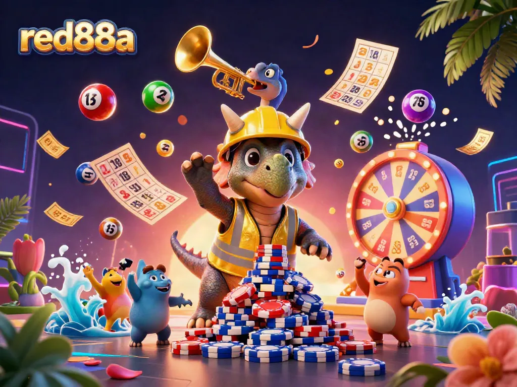 Experience the thrill of gambling with red88a's dynamic 3D illustration featuring animated casino elements.