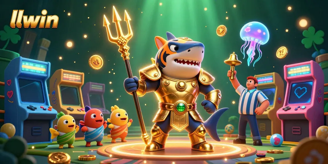 Experience the excitement of llwin as a tiger shark in gladiator armor battles in a vibrant underwater casino arena.