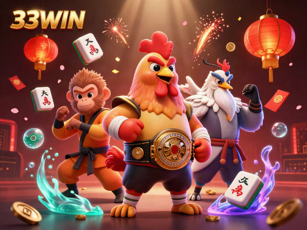 Engage in thrilling gameplay with 33WIN in a vibrant, action-packed digital illustration.