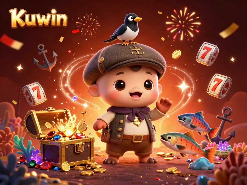 Kuwin's playful Nessie joins treasure-seeking thrills in this vibrant casino scene.