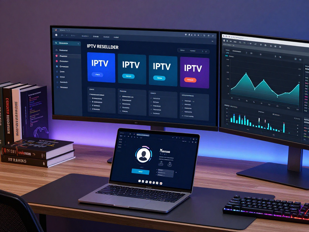 IPTV reseller panel dashboard in use, showcasing powerful digital tools for subscription management and analytics.