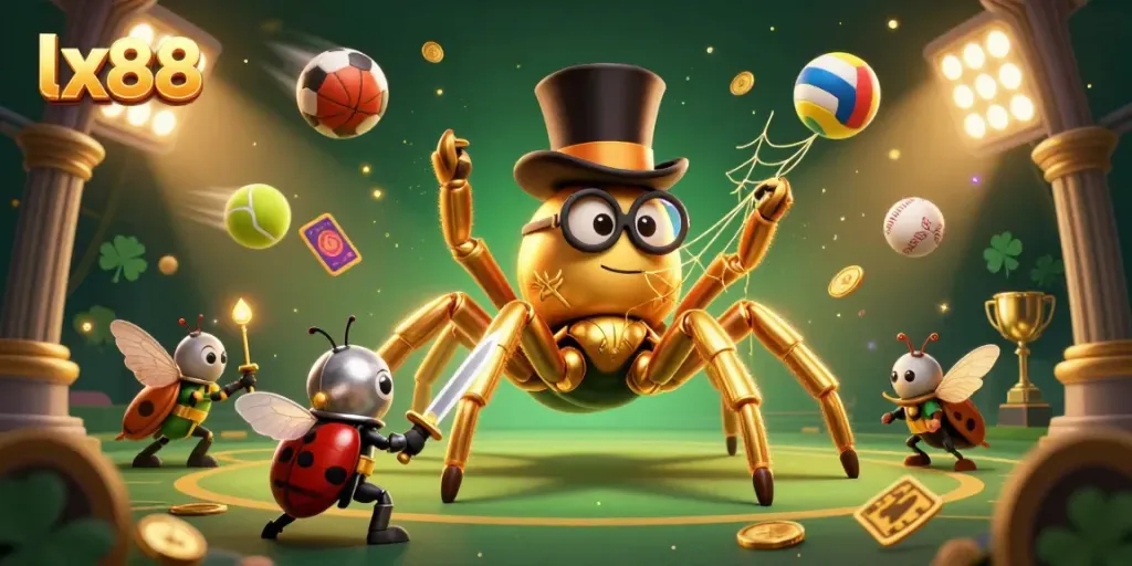 Experience the thrill at lx88 with a vibrant 3D casino scene featuring spirited characters and dynamic sports elements.