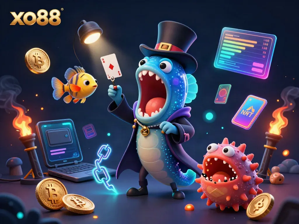 Engage in thrilling gambling action with xo88's vibrant casino atmosphere featuring bioluminescent creatures.