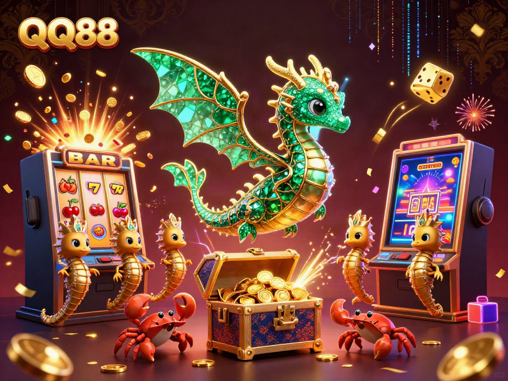 Experience the thrilling moment at QQ88 with an explosive slot machine jackpot and enchanting sea creatures.
