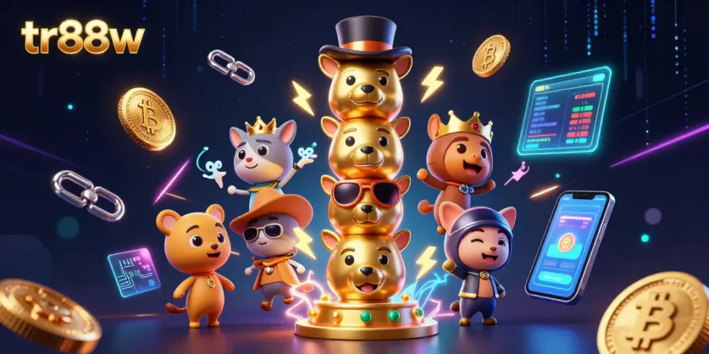Experience exciting gameplay at tr88w with vibrant 3D visuals of casino elements and crypto coins.
