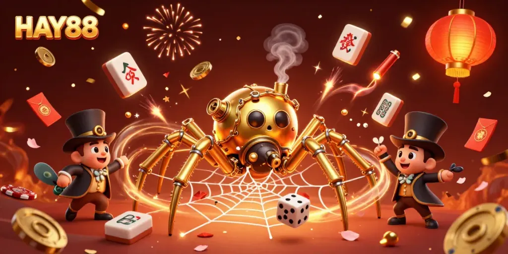 Experience the vibrant HAY88 online casino scene with steampunk elements and festive details.