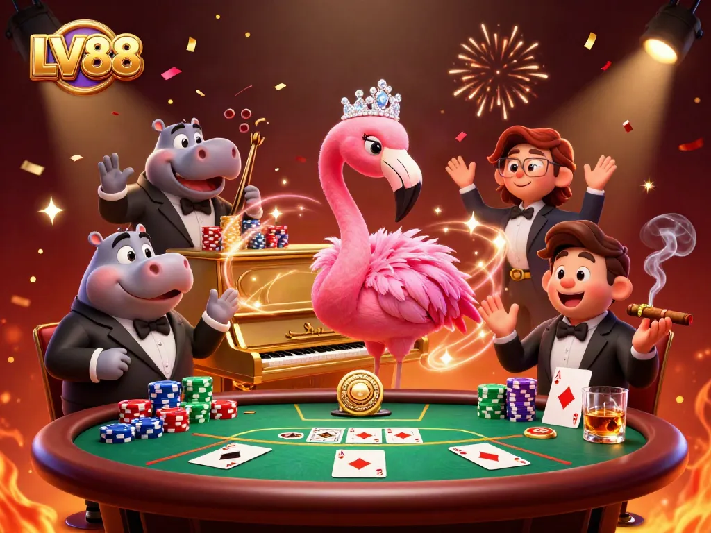 Experience the thrilling LV88 casino atmosphere with vibrant characters and exciting game elements.