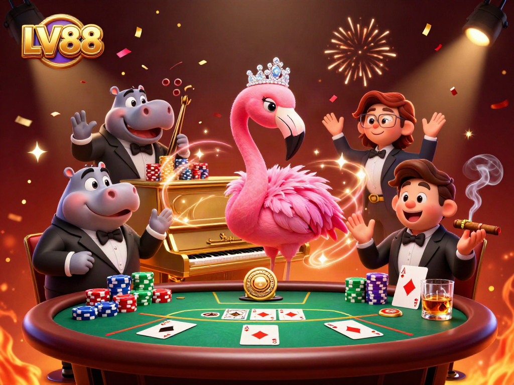 Experience the thrilling LV88 casino atmosphere with vibrant characters and exciting game elements.