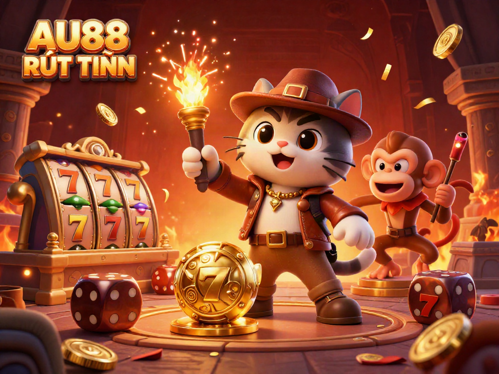 Engaging scene of AU88 RÚT TIỀN showcasing a treasure hunt for casino artifacts with vibrant elements.