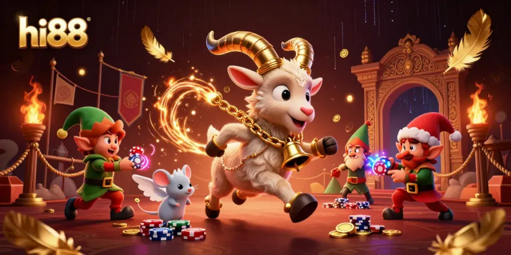 Experience excitement at hi88 casino with Krampus, a mouse, and elf gremlins in action.