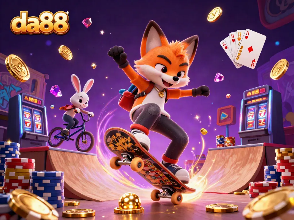 da88 gamers enjoying thrilling casino experience featuring animated fox and rabbit