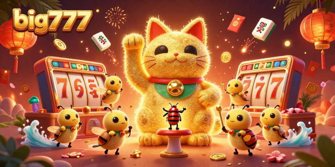 Experience the excitement of big777 with a dynamic scene featuring a giant lucky cat made of golden fireflies.