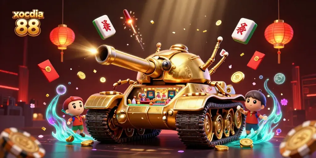 Engage in exciting gameplay at xocdia 88 with a vibrant 3D casino scene featuring golden elements and festive decorations.