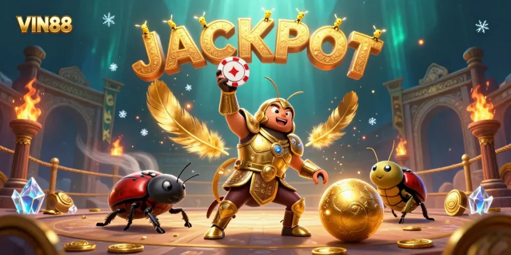 Experience the thrill of VIN88 with a triumphant beetle champion and jackpot fireflies!
