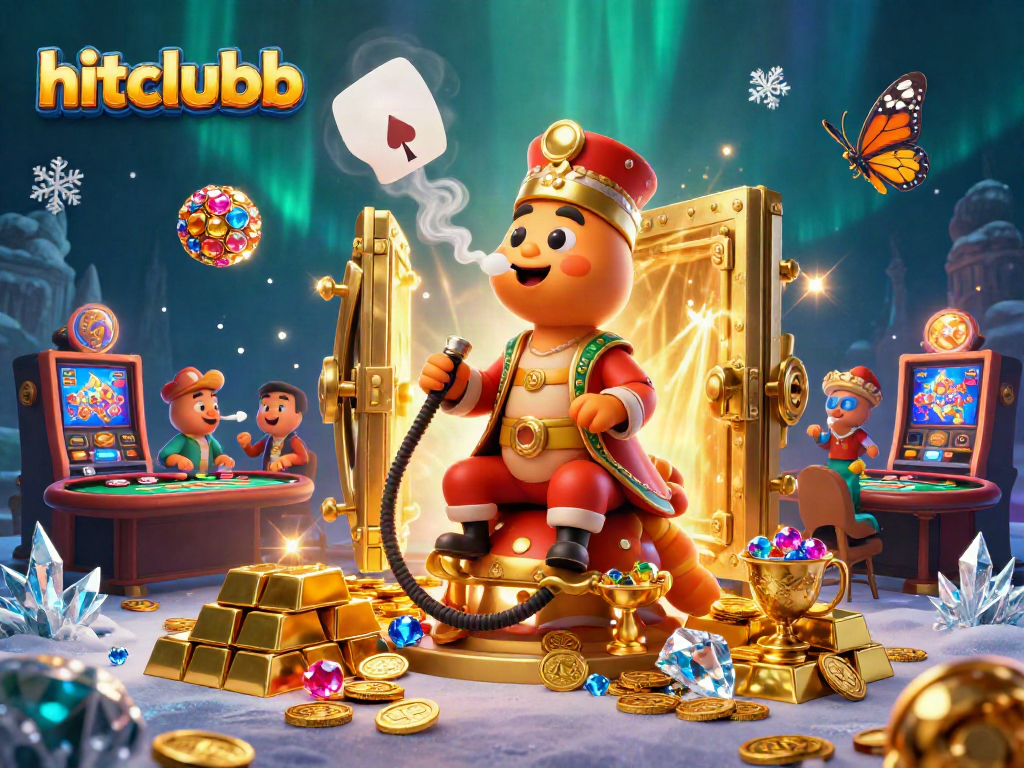 Experience hitclubb's thrilling live casino atmosphere with an interactive 3D illustration featuring exciting gaming elements and vibrant visuals.
