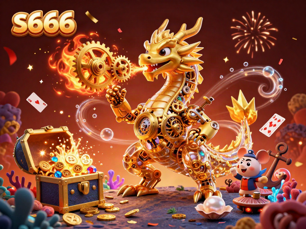 Engage in the excitement of S666 entertainment with a golden dragon and magical elements.