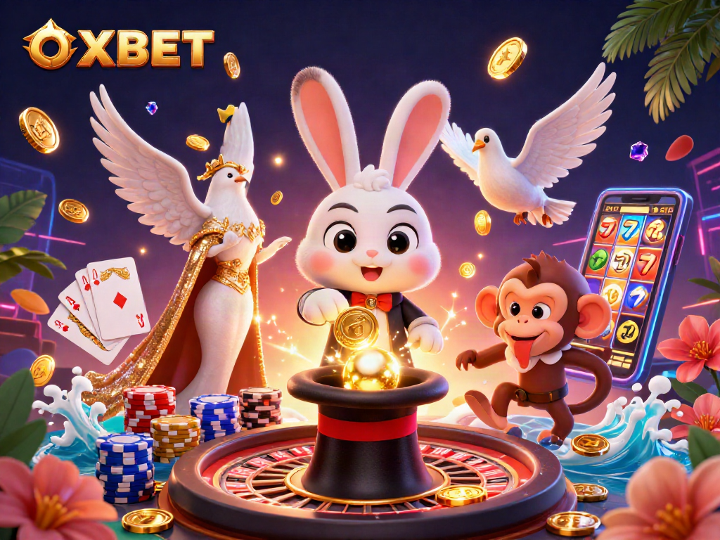 Experience the thrill of OXBET with a vibrant casino scene featuring magical characters and exciting game elements.