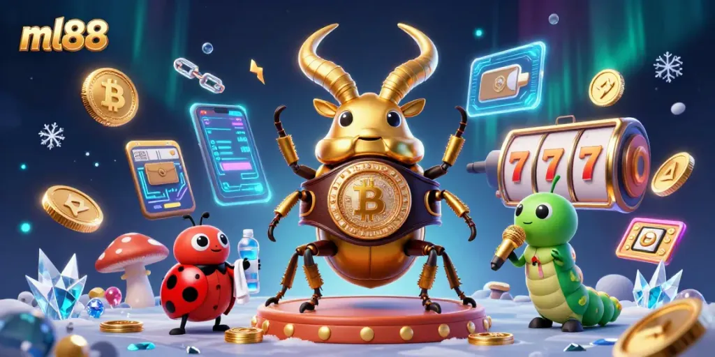 Experience thrilling slots action with ml88's vibrant 3D casino illustration showcasing vibrant characters and game elements.