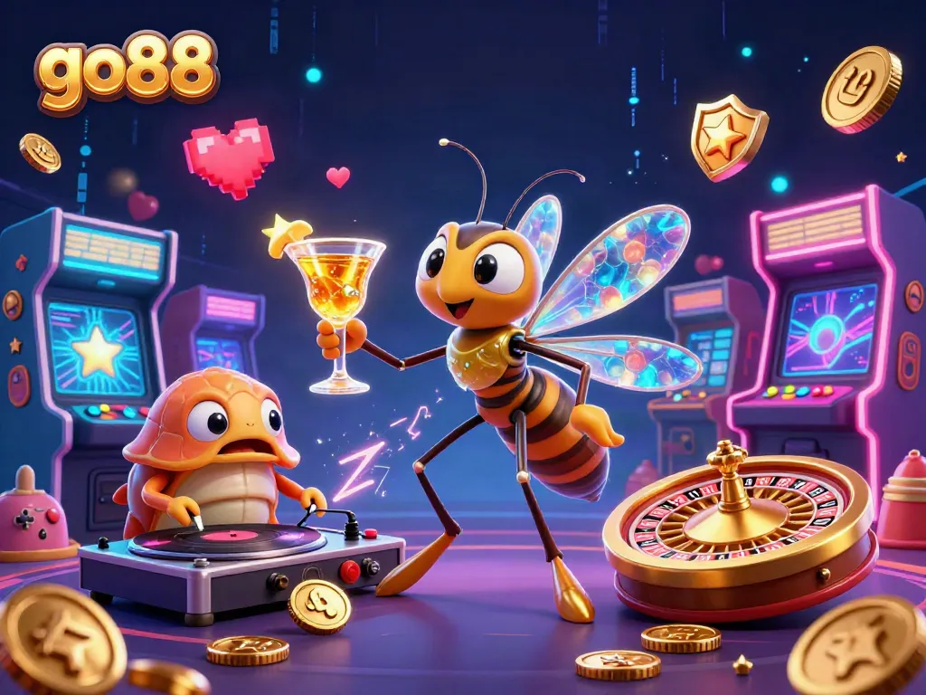 Join go88's thrilling gaming experience with a vibrant casino mascot and unique game elements.