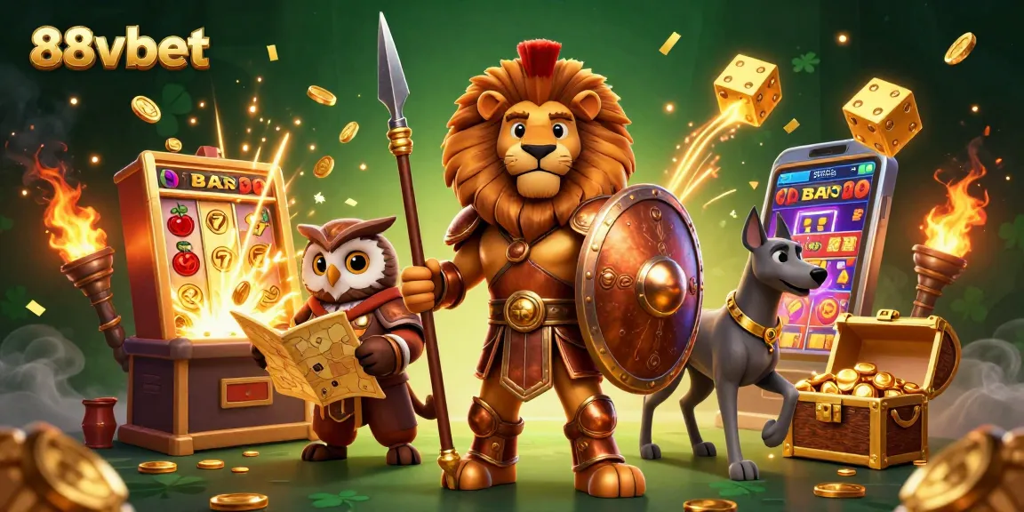 Experience the thrill of winning with 88vbet's vibrant casino illustration featuring epic characters.