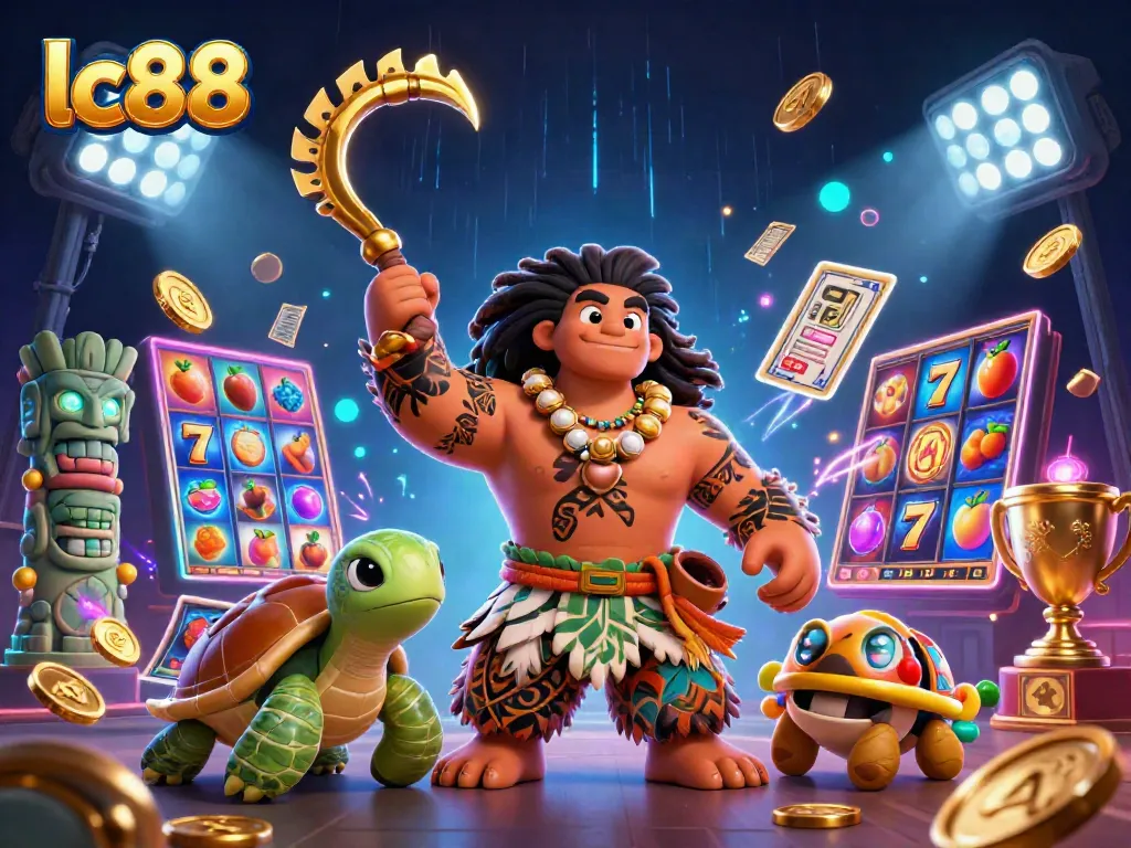 Engage in exciting slots gameplay at lc88 while encountering vibrant characters and dynamic elements.