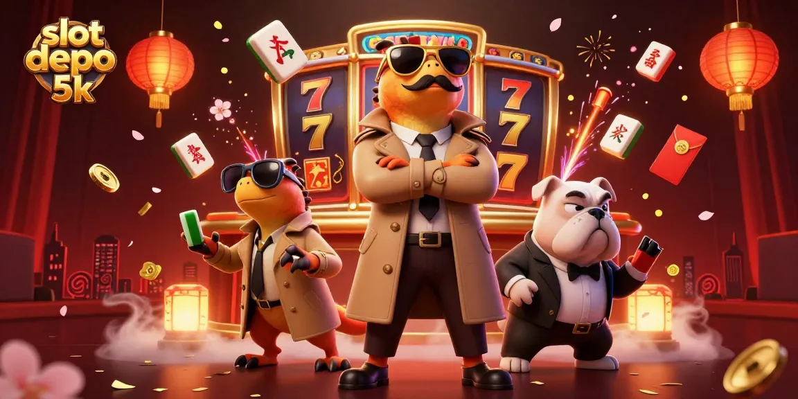 Experience thrilling gameplay and giant jackpots at slot depo 5k, featuring quirky raptors in a fun casino scene.
