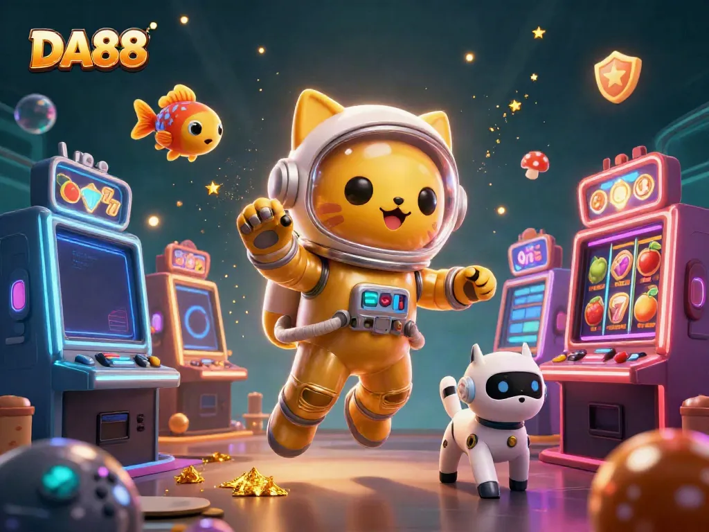 Experience thrilling game action with DA88's vibrant cosmic casino scene featuring dynamic slot machines.