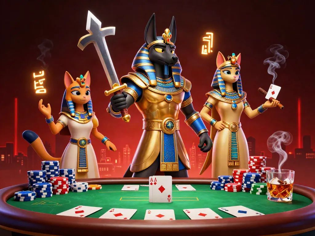 cm88 enhances excitement with Anubis and Bastet at a vibrant casino scene.