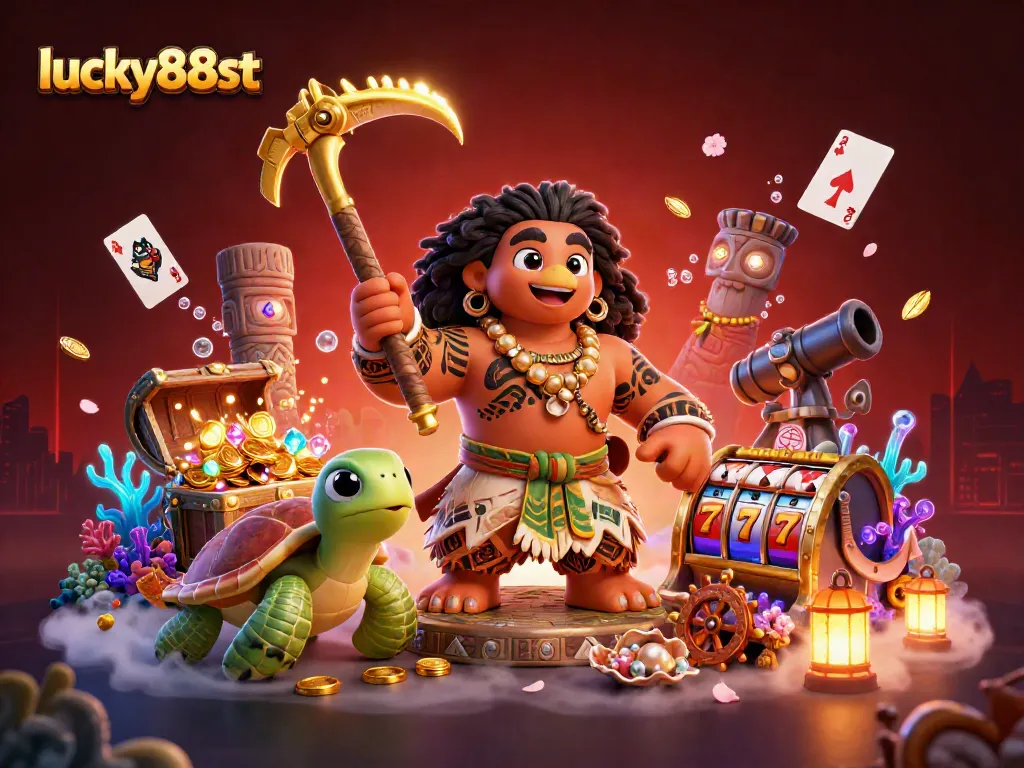 Win big with lucky88st in a vibrant casino setting featuring underwater treasures and colorful characters.