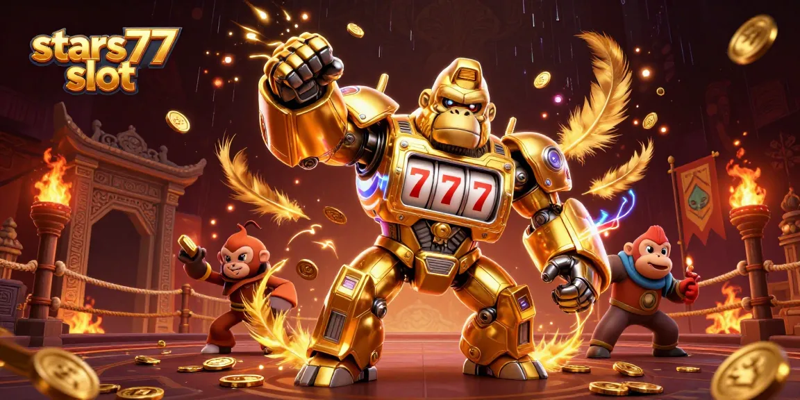 Menangkan permainan dengan stars77 slot yang menarik, di mana gorila emas futuristik beraksi di arena taruhan.