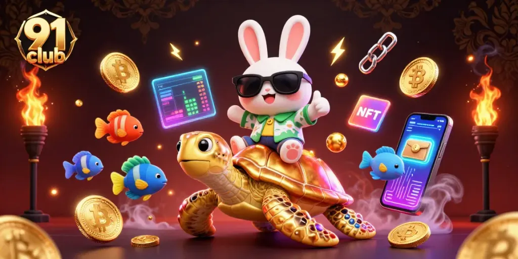 Join the 91 club for exciting slots and gaming experiences with a vibrant 3D illustration.