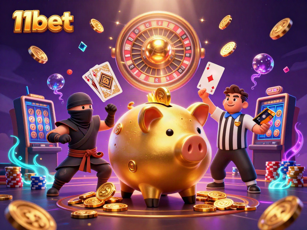 Experience thrilling gaming action with 11bet's dynamic casino scene featuring sumo wrestlers and vibrant elements.
