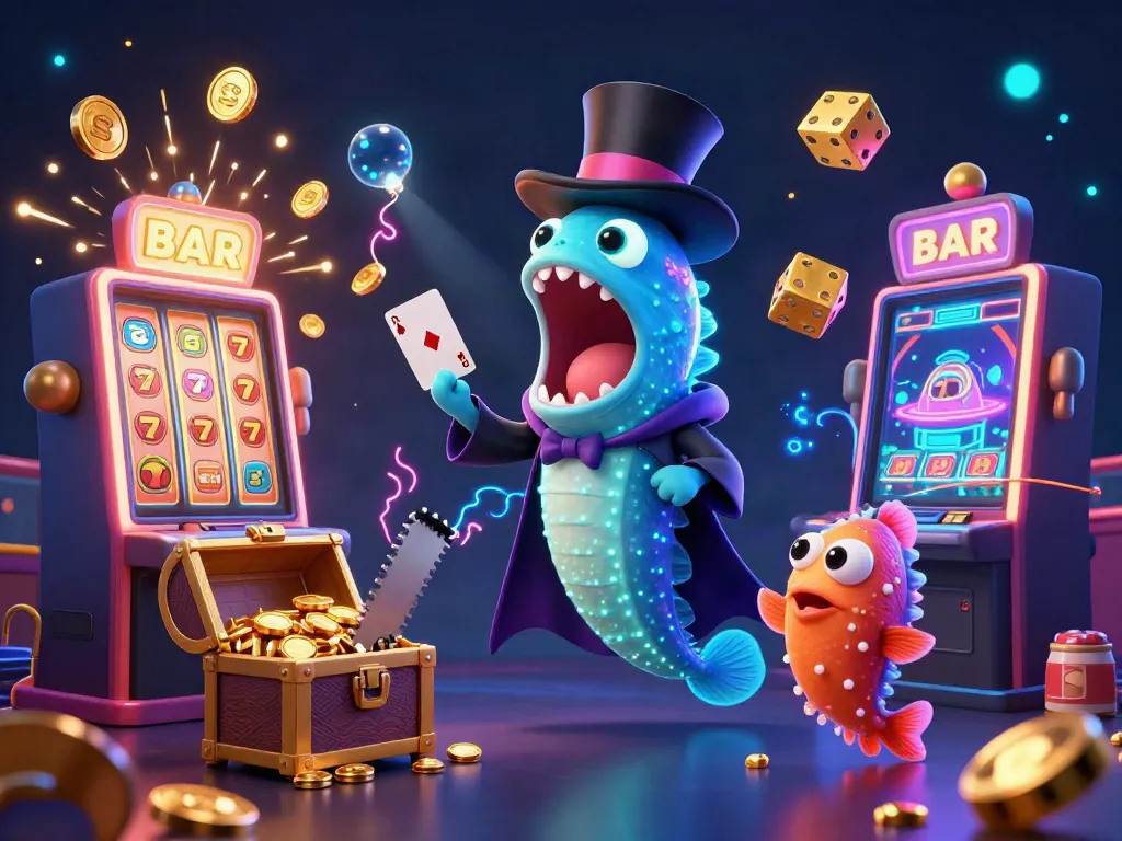 Experience the magic of 8xbetsh with an enchanting casino-themed scene featuring playful underwater characters and vibrant jackpot explosions.
