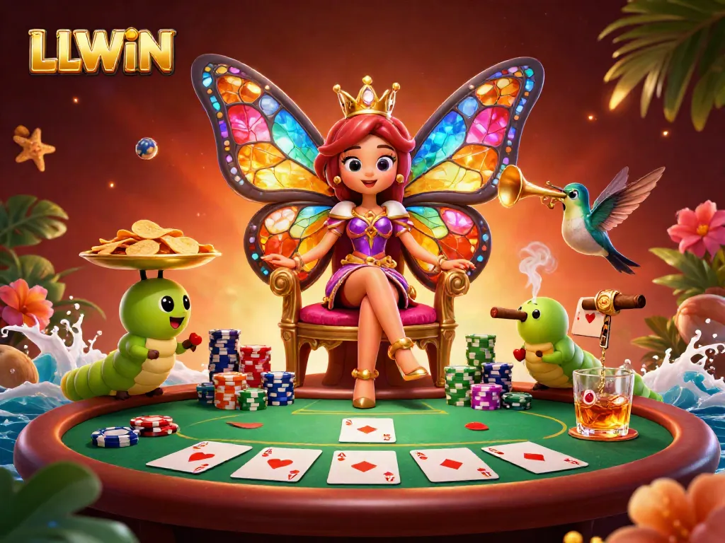 Experience excitement at LLWIN with a vibrant casino illustration showcasing high-stakes poker.