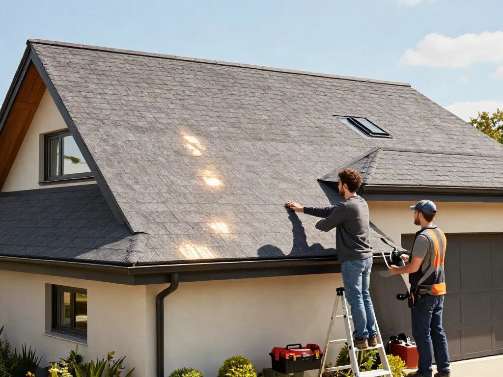 Homeowner discussing felt roof inspection with a local roofer.