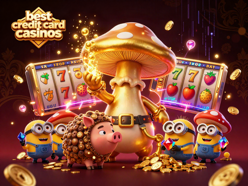 Experience the thrill at the best credit card casinos with a magical golden mushroom wizard and his treasure-hunting companions.