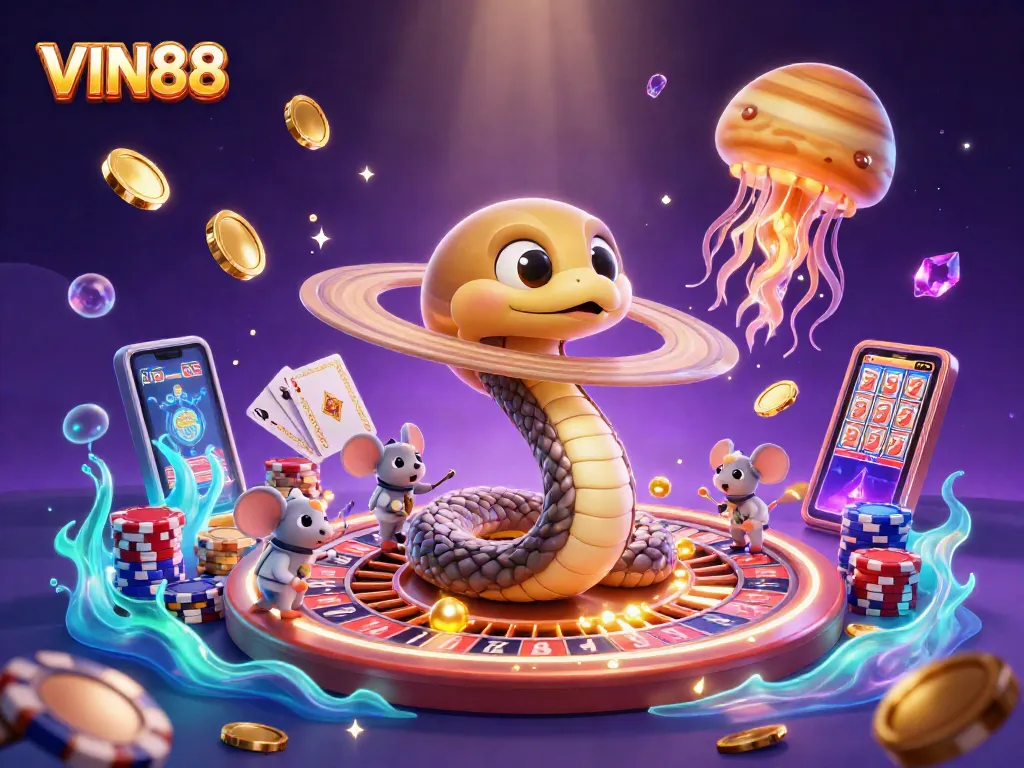 Join the excitement at VIN88 with animated characters and vibrant casino elements!